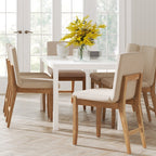 Tabouret de bar moderne Gracie, chaise rembourrée en tissu bouclé et pieds en bois brossé
