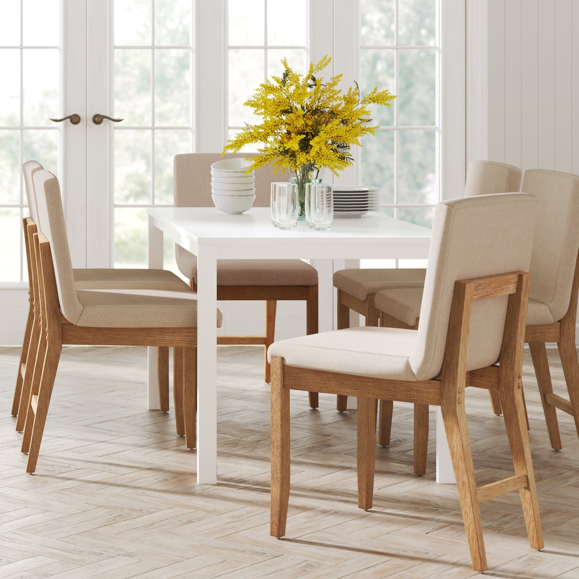 Tabouret de bar moderne Gracie, chaise rembourrée en tissu bouclé et pieds en bois brossé