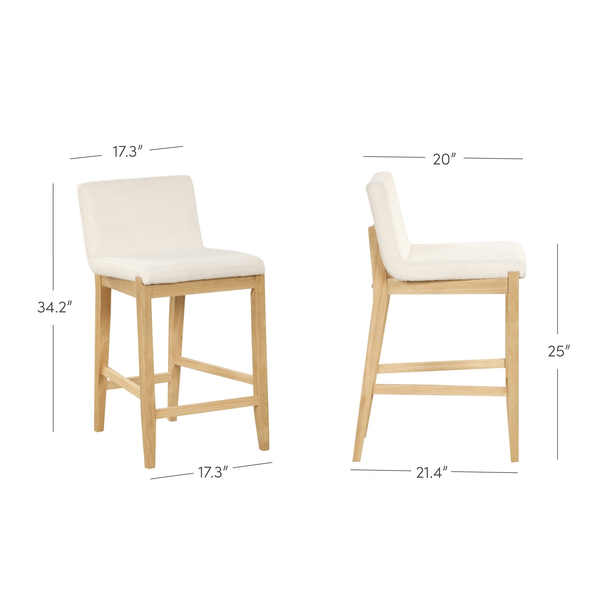 Tabouret de bar moderne Gracie, chaise rembourrée en tissu bouclé et pieds en bois brossé