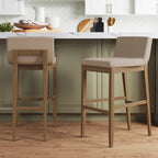 Tabouret de bar moderne Gracie, chaise rembourrée en tissu bouclé et pieds en bois brossé