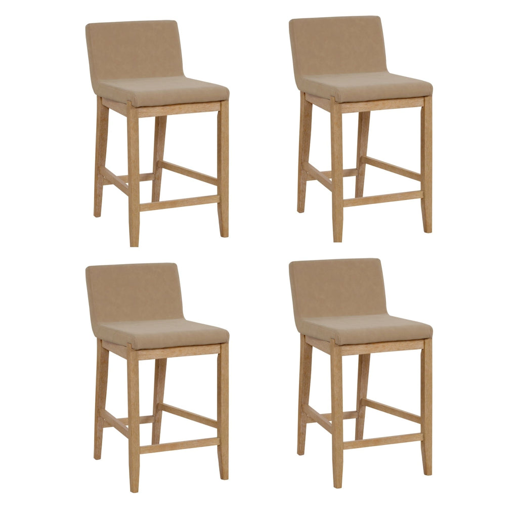 Tabouret de bar moderne Gracie, chaise rembourrée en tissu bouclé et pieds en bois brossé