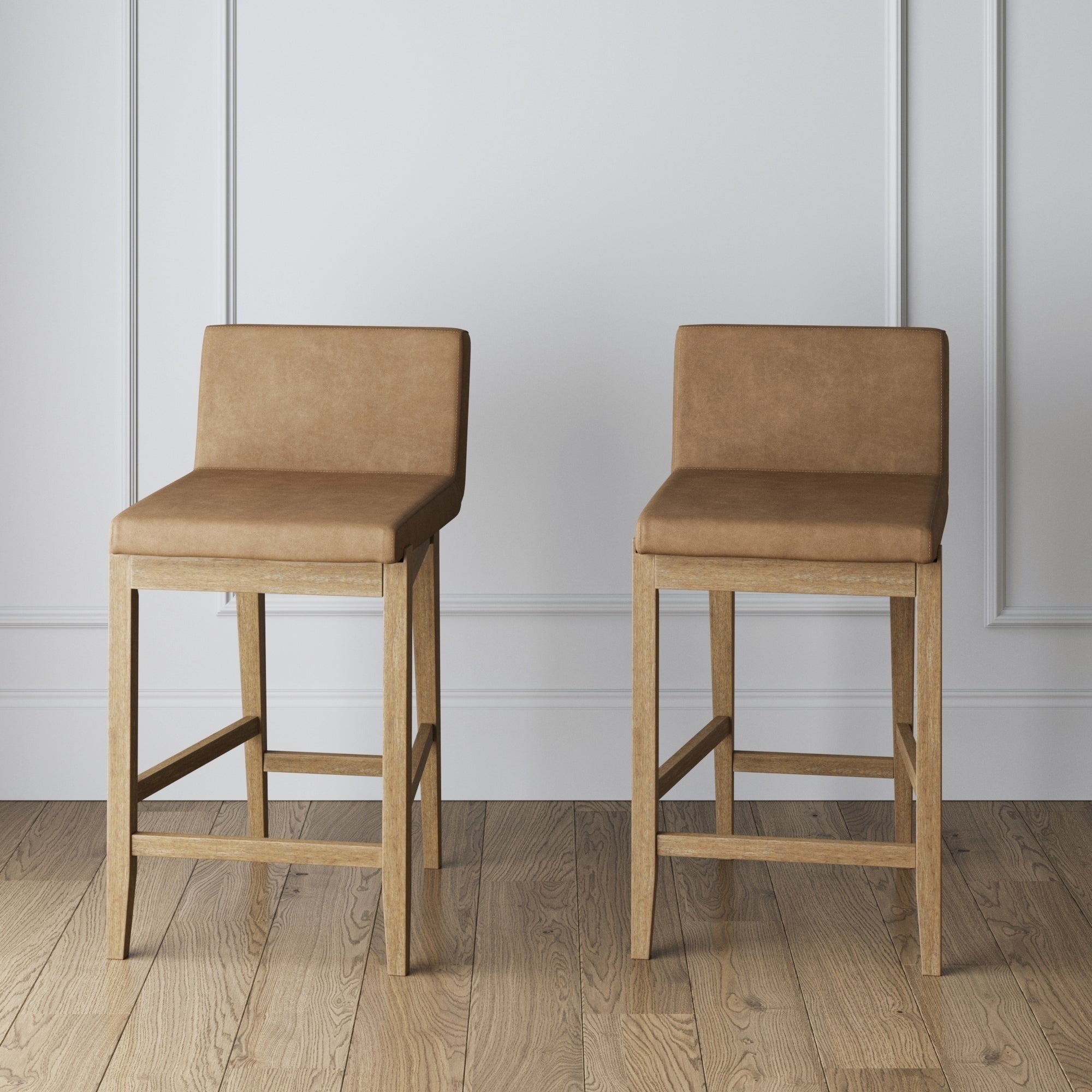 Tabouret de bar moderne Gracie, chaise rembourrée en tissu bouclé et pieds en bois brossé