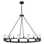 Lustre industriel rustique à 16 lumières Homestead 50 pour îlot de cuisine, en forme de roue de chariot.