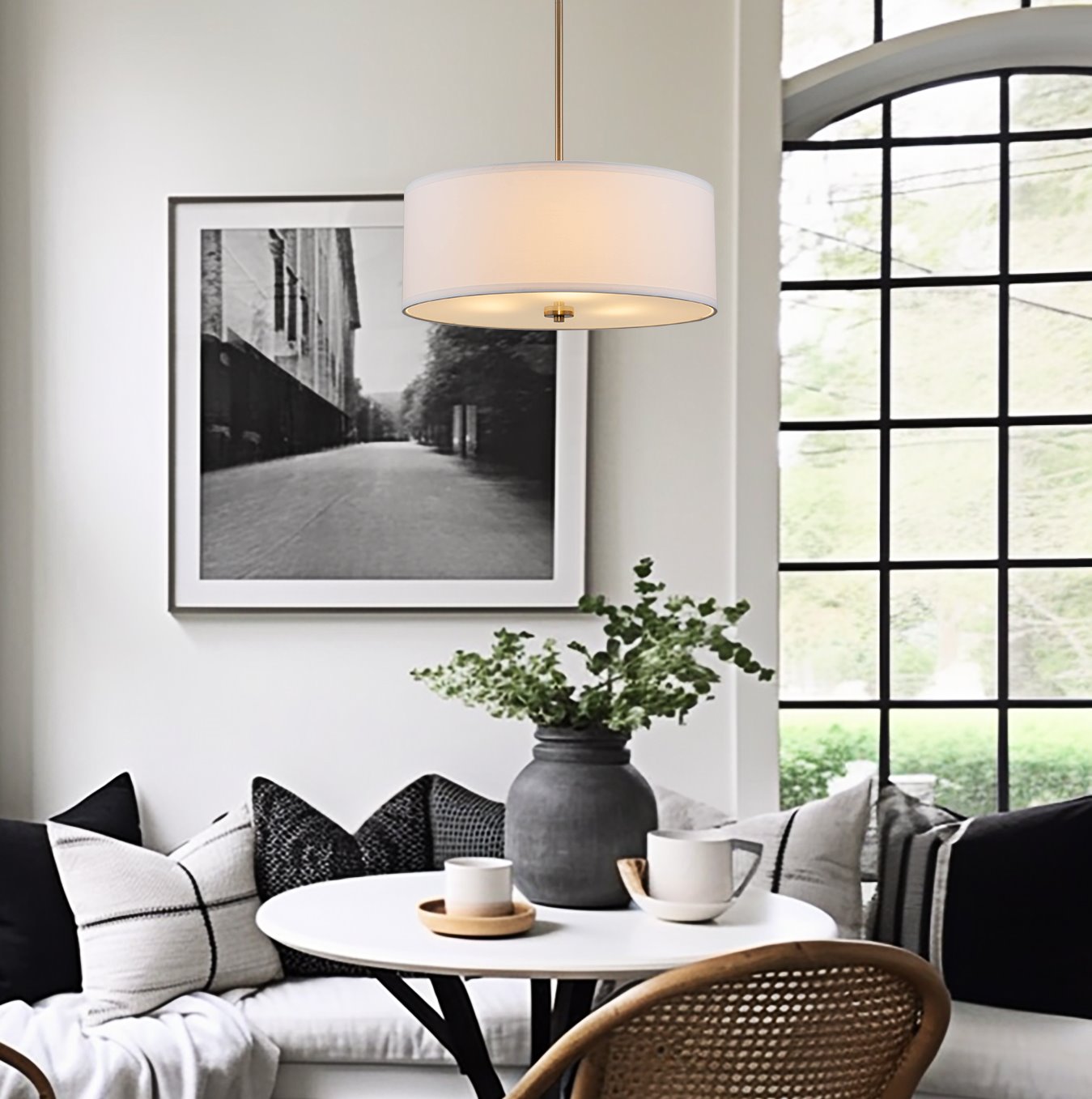 Lustre suspendu Nolan 18 Classic à 3 lumières en forme de tambour