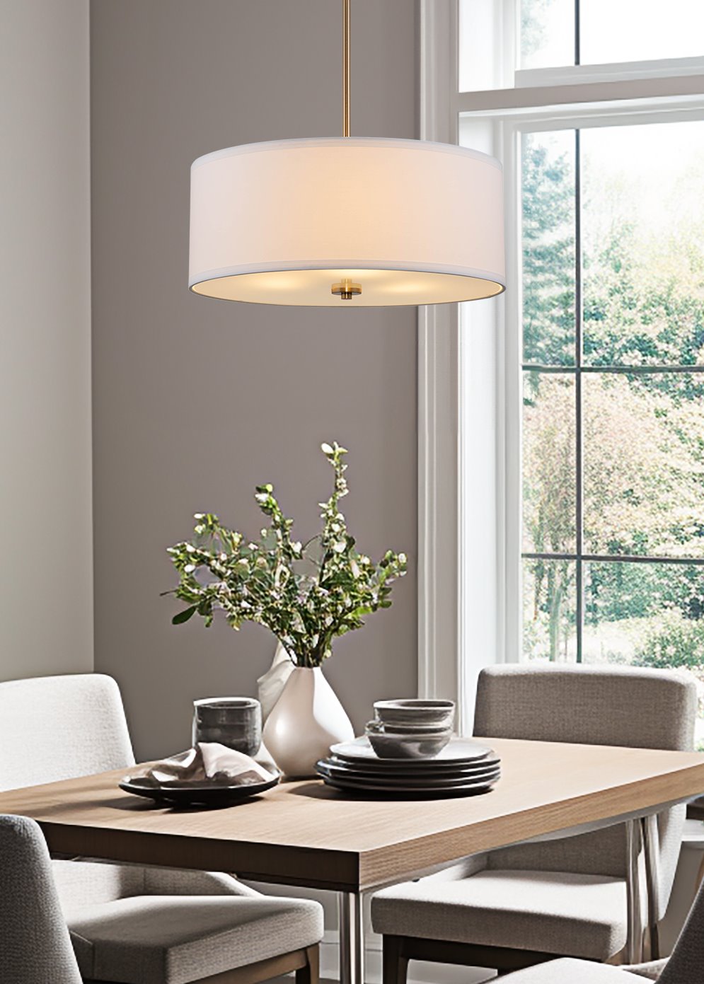 Lustre suspendu Nolan 18 Classic à 3 lumières en forme de tambour