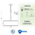 Lampadario a sospensione moderno Adelade 22 a 3 luci a tamburo