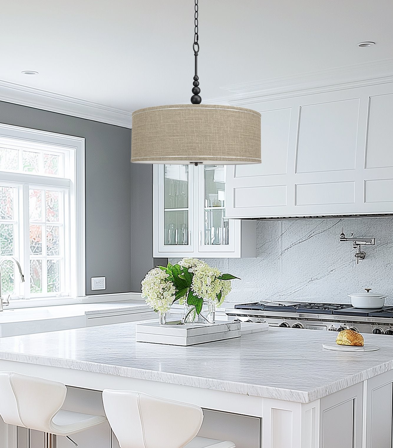 Lustre suspendu moderne Adelade 23 à 3 lumières en forme de tambour