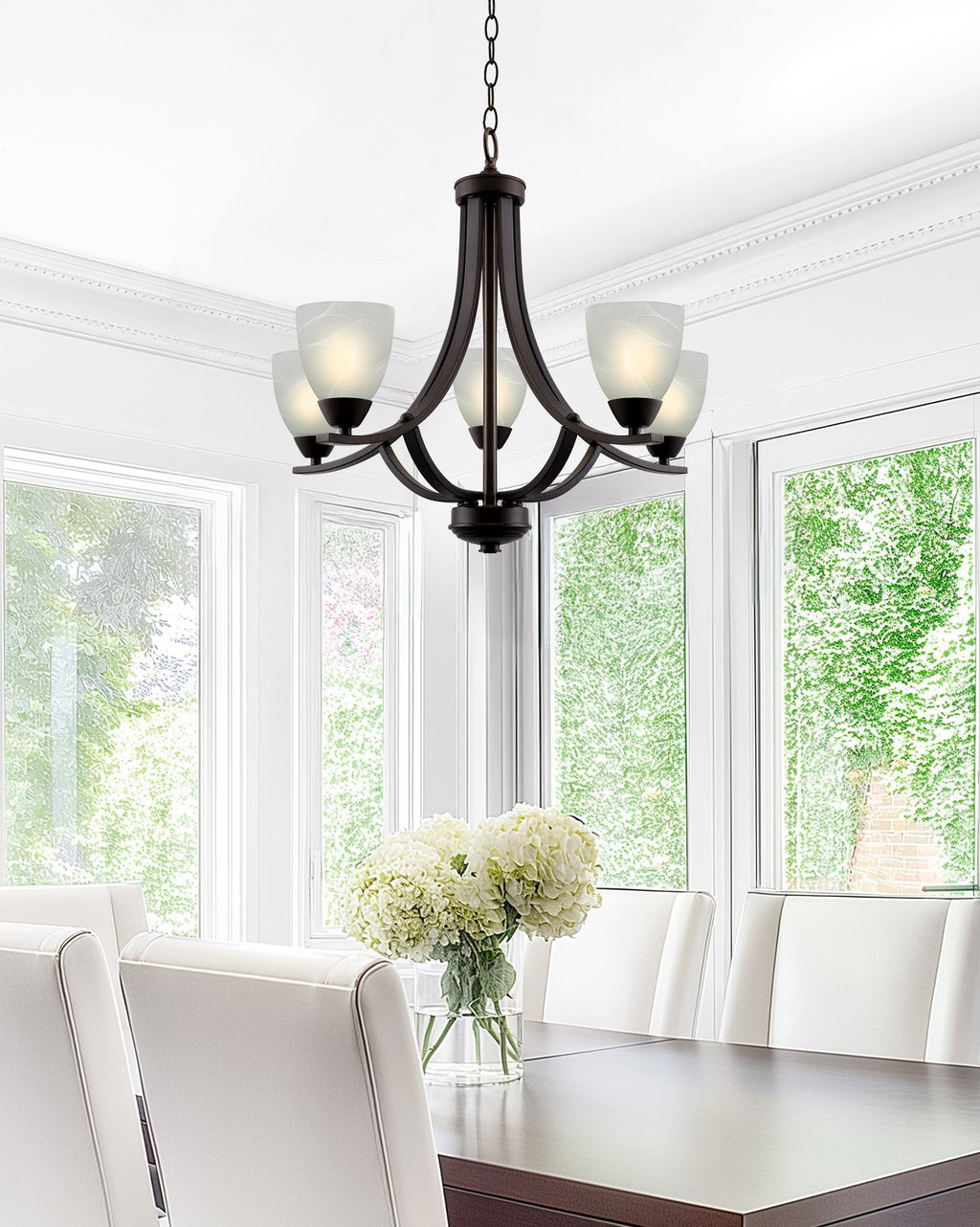 Lustre contemporain Weston 24 à 5 lumières, grand modèle