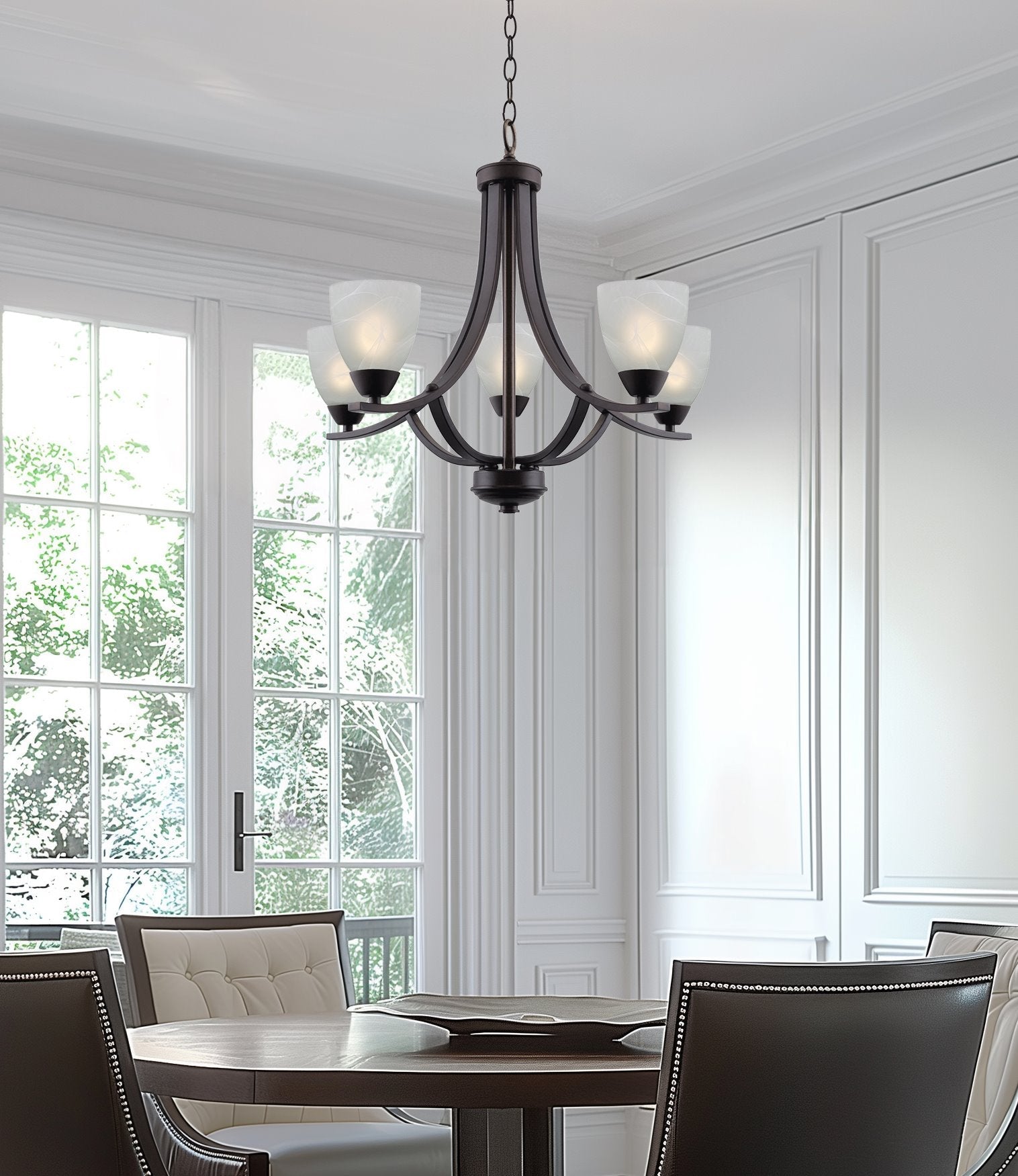 Lustre contemporain Weston 24 à 5 lumières, grand modèle