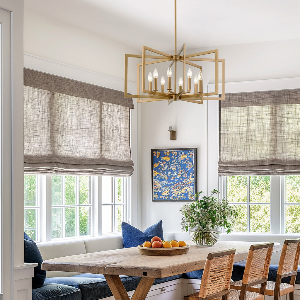 Lustre moderne géométrique à 8 lumières Kira Home Glam 27, finition laiton froid