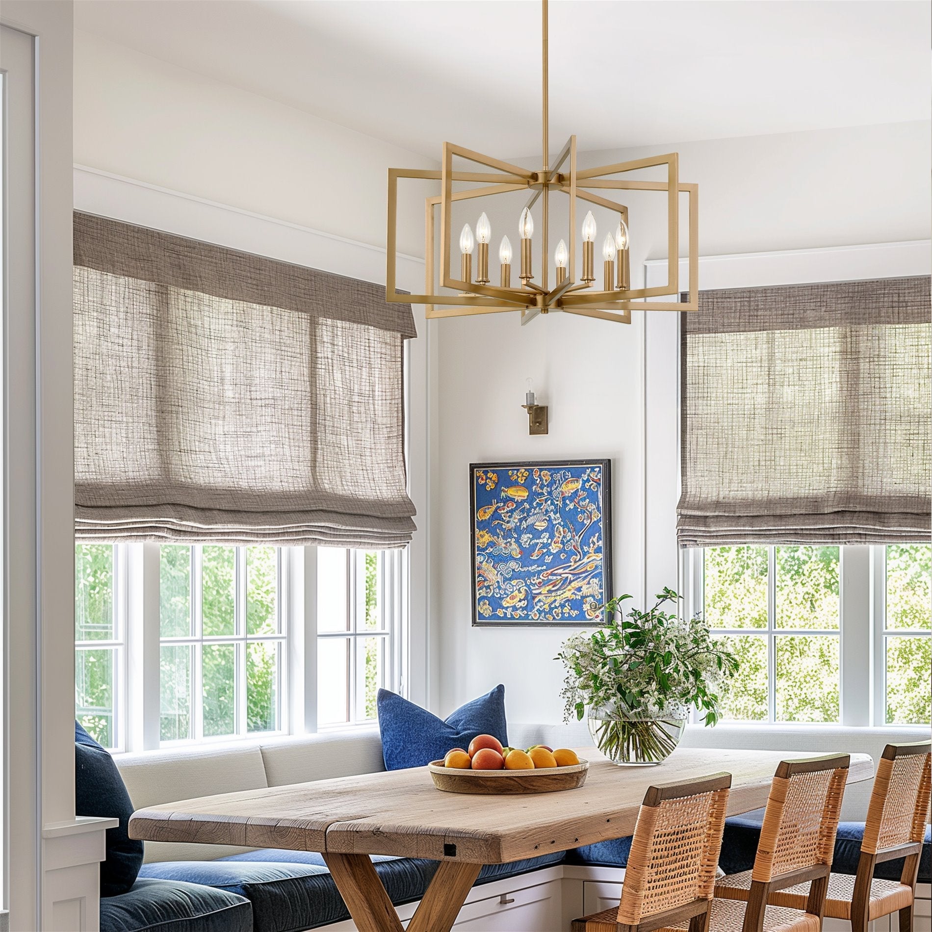 Lustre moderne géométrique à 8 lumières Kira Home Glam 27, finition laiton froid