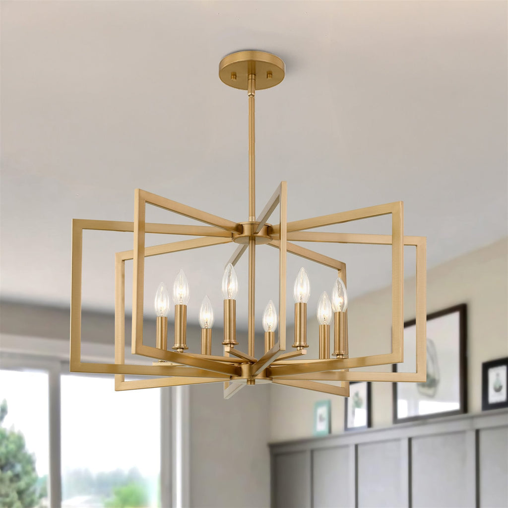 Lustre moderne géométrique à 8 lumières Kira Home Glam 27, finition laiton froid