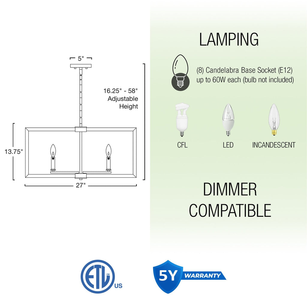 Lustre moderne géométrique à 8 lumières Kira Home Glam 27, finition laiton froid