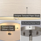 Lustre suspendu moderne Pearl 18 à 3 lumières, grand modèle tambour