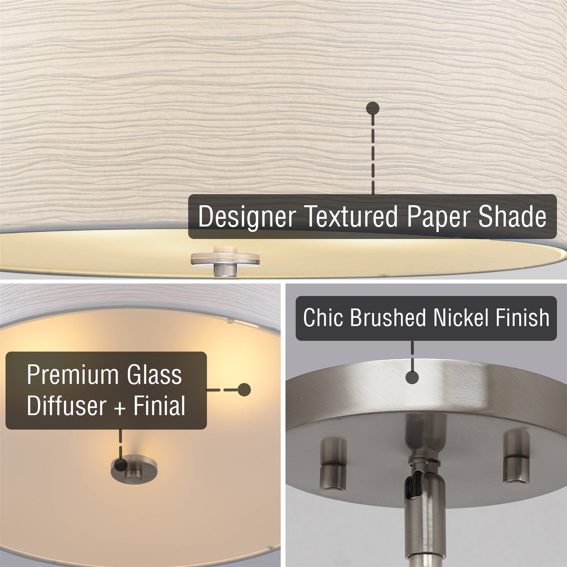 Lustre suspendu moderne Pearl 18 à 3 lumières, grand modèle tambour