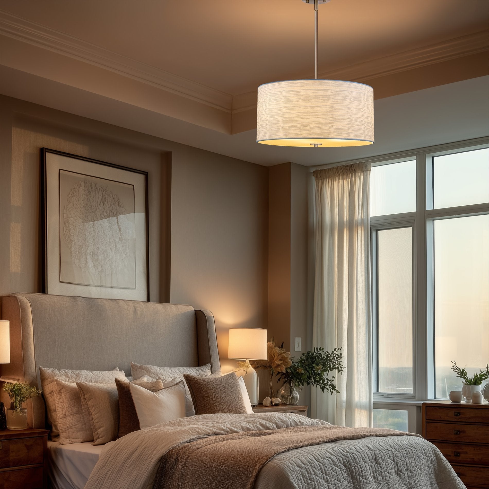 Lustre suspendu moderne Pearl 18 à 3 lumières, grand modèle tambour