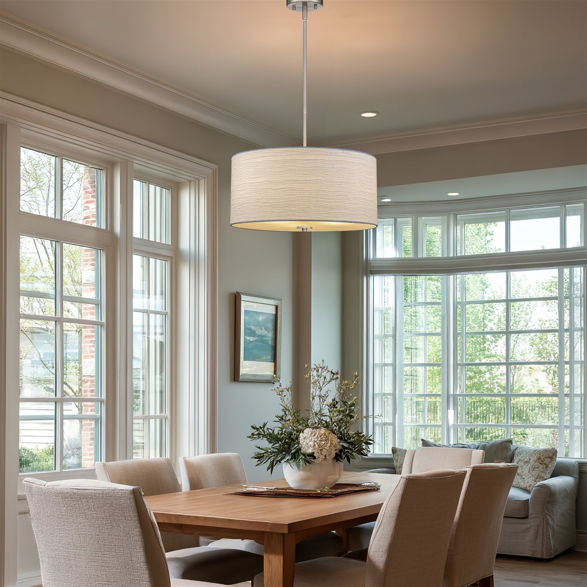 Lustre suspendu moderne Pearl 18 à 3 lumières, grand modèle tambour