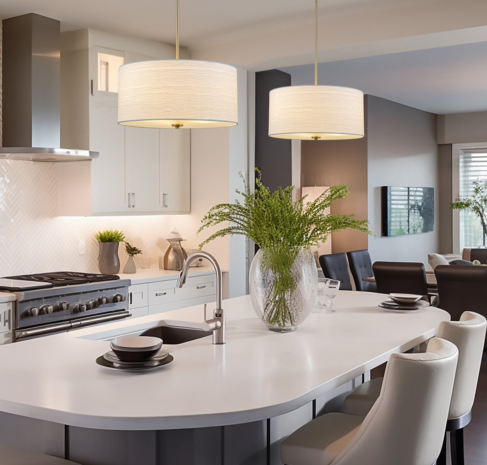Lustre suspendu moderne Pearl 18 à 3 lumières, grand modèle tambour