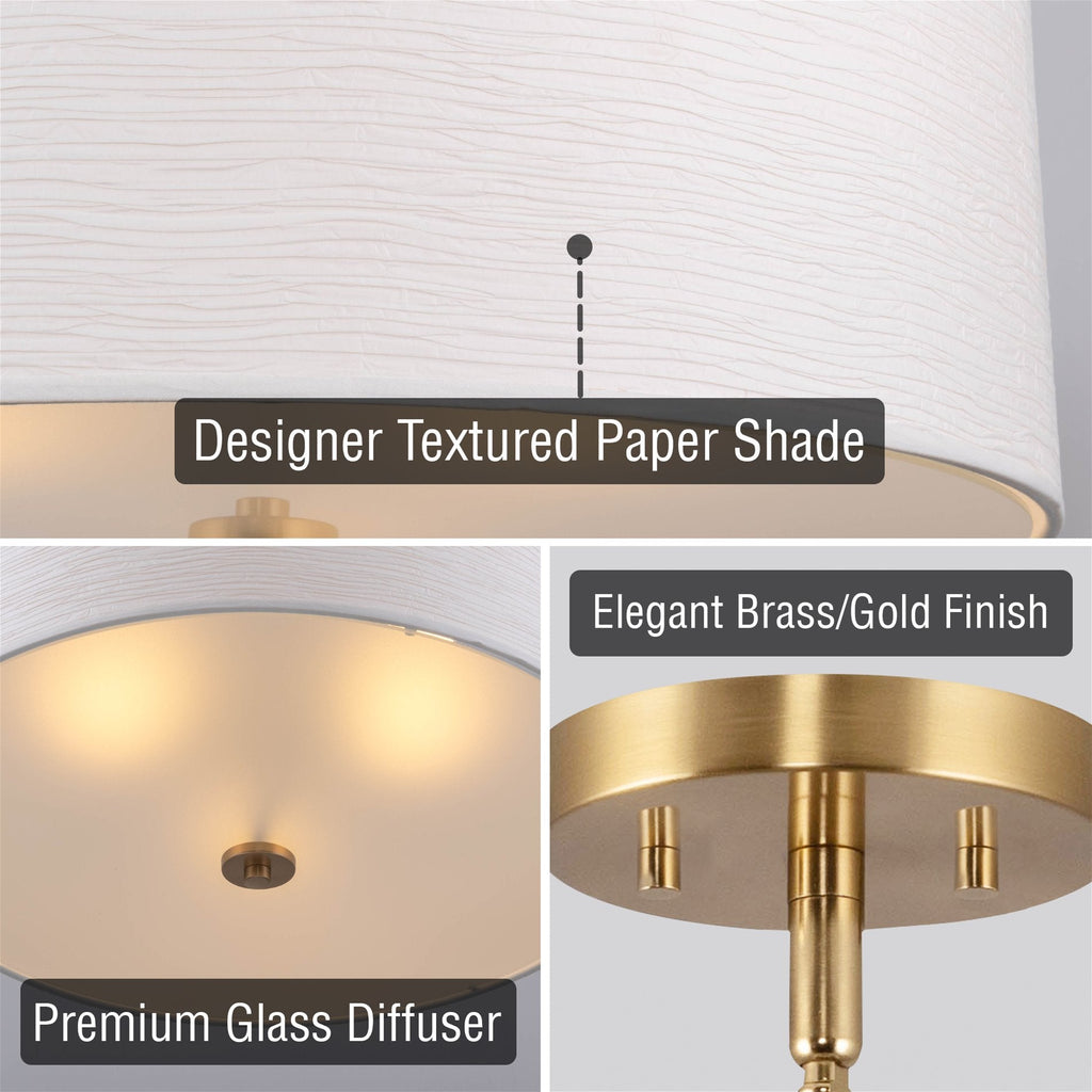 Lustre suspendu moderne Pearl 18 à 3 lumières, grand modèle tambour