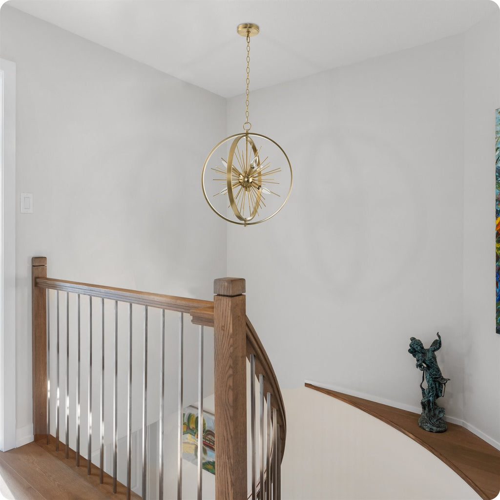 Lustre Solaris 22 à 6 lumières, forme sphérique/globe, style étoile Sputnik