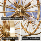 Lustre Solaris 22 à 6 lumières, forme sphérique/globe, style étoile Sputnik