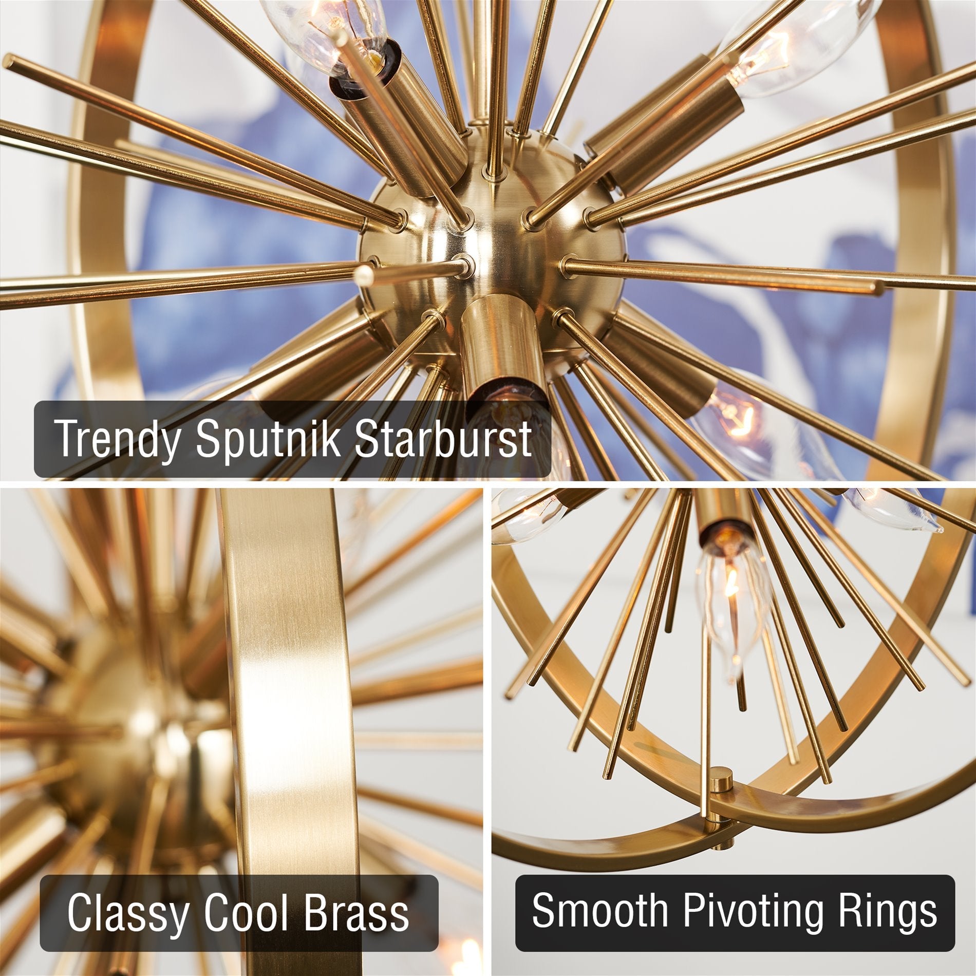 Lustre Solaris 22 à 6 lumières, forme sphérique/globe, style étoile Sputnik