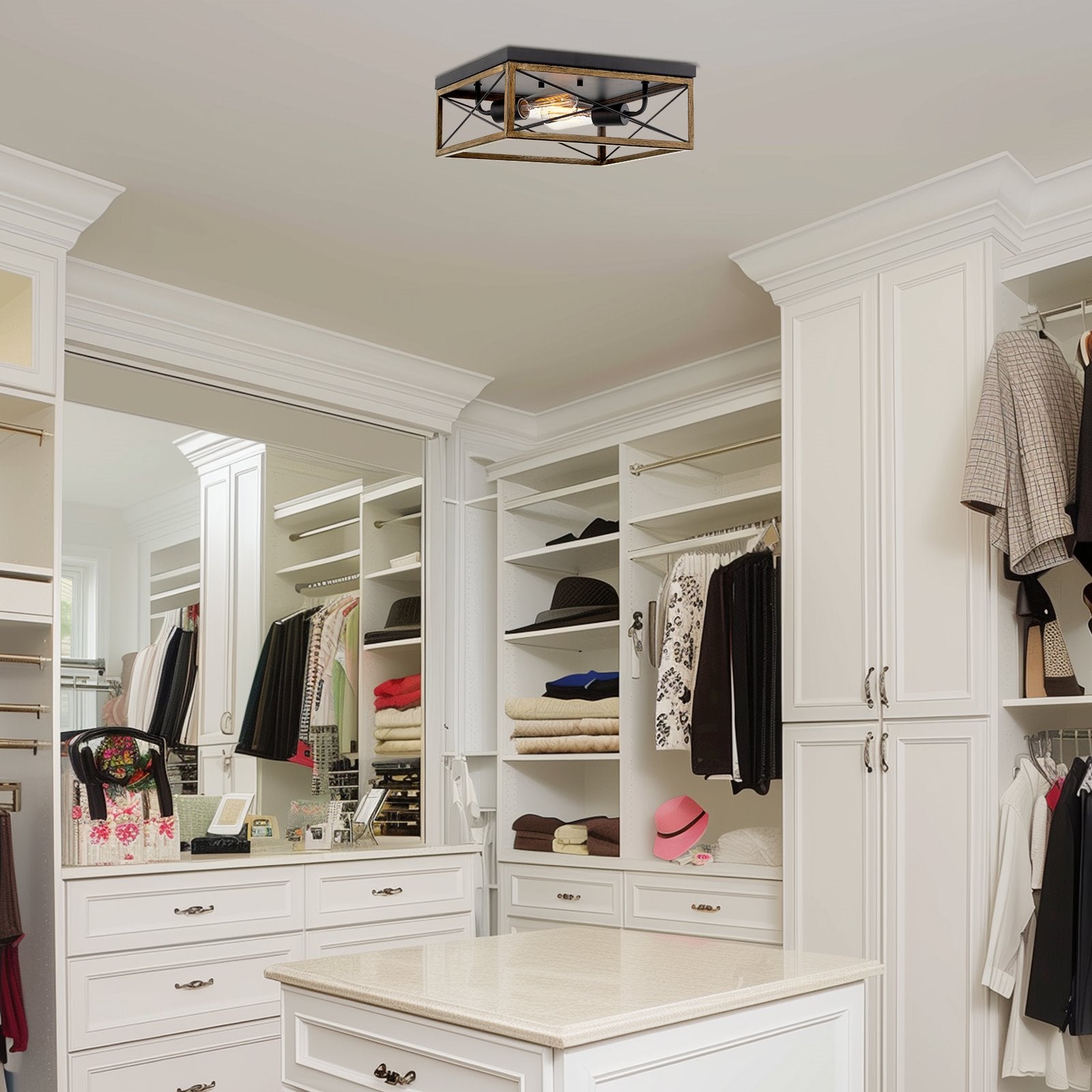 Plafonnier encastré Colton 13 à 2 lumières, style ferme moderne