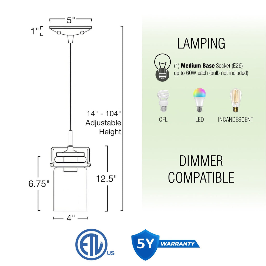 Suspension Wyer 8 style industriel/fermier moderne
