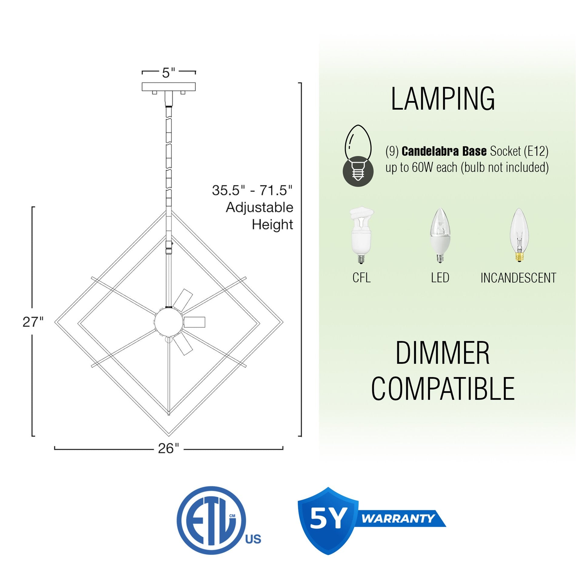 Suspension géométrique Berkshire 27 à 9 lumières, style moderne du milieu du siècle, pour hall d'entrée.