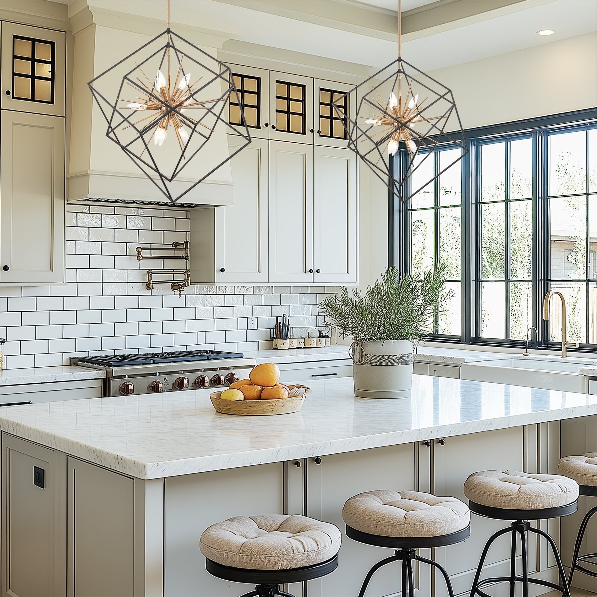 Suspension géométrique Berkshire 27 à 9 lumières, style moderne du milieu du siècle, pour hall d'entrée.