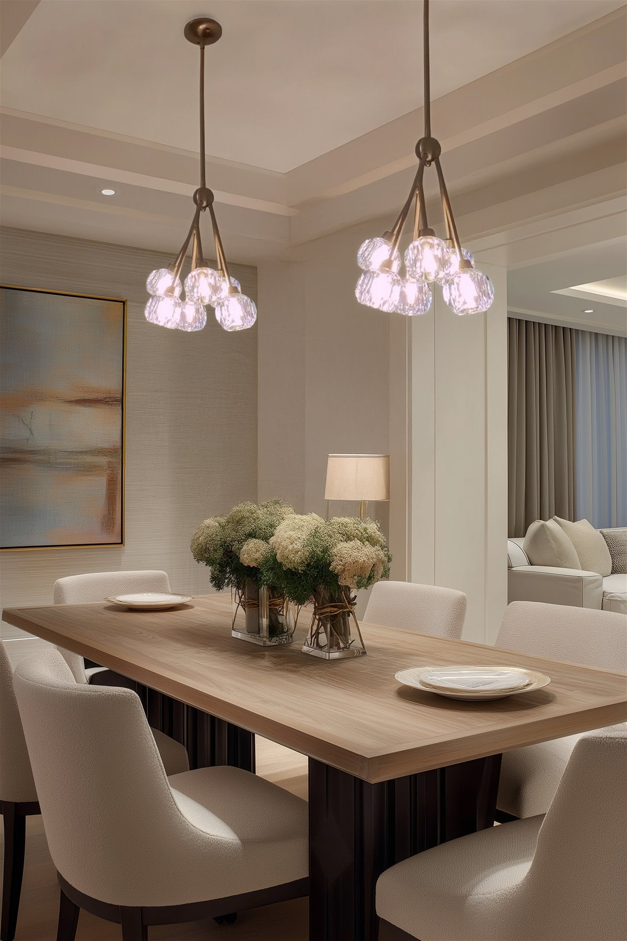 Lustre suspendu moderne Kira Home Jewel 16 à 6 lumières en cristal, hauteur de suspension réglable, finition laiton élégant