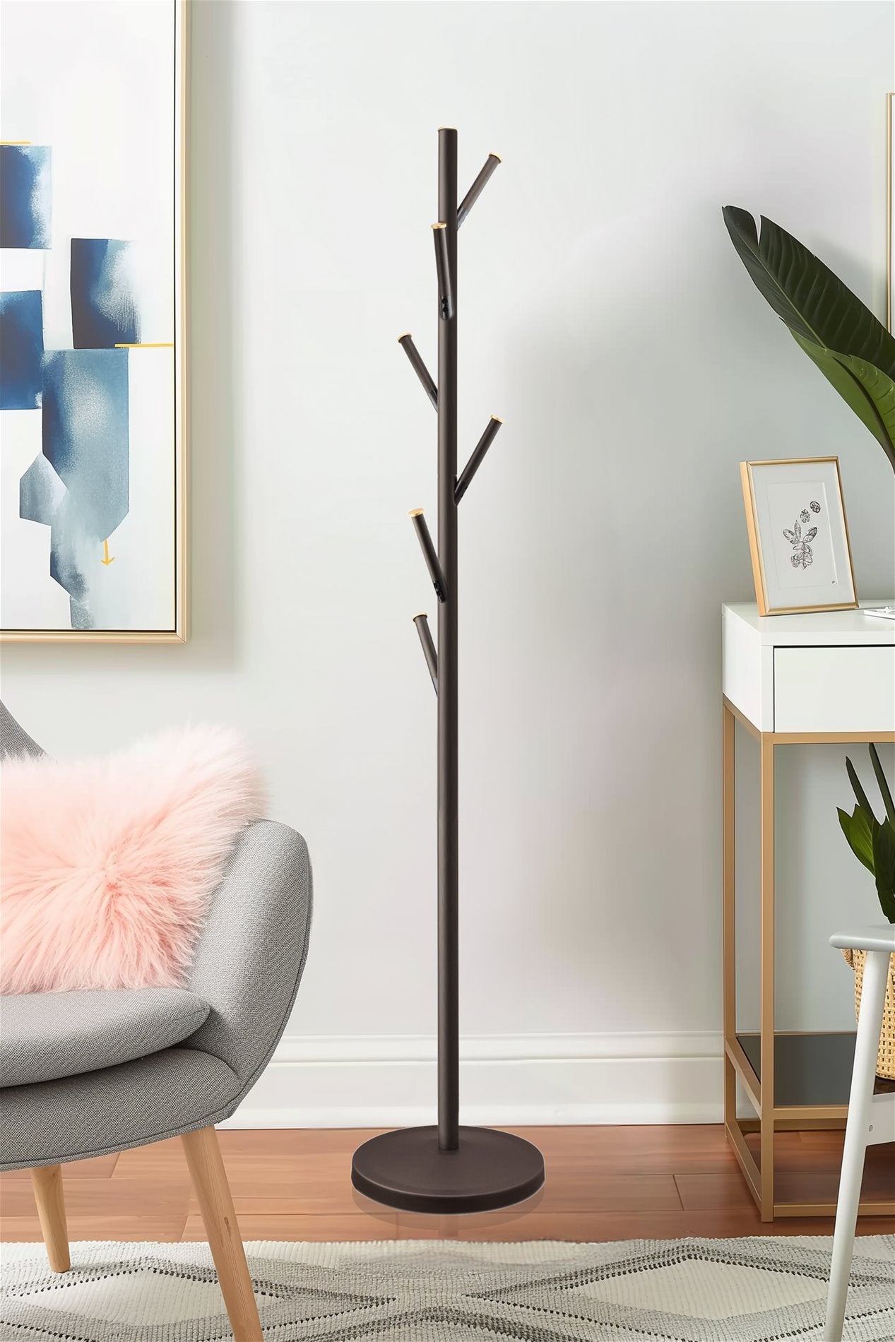 Porte-manteau autoportant moderne Addison 68 à 6 crochets, en métal, finition bronze huilé