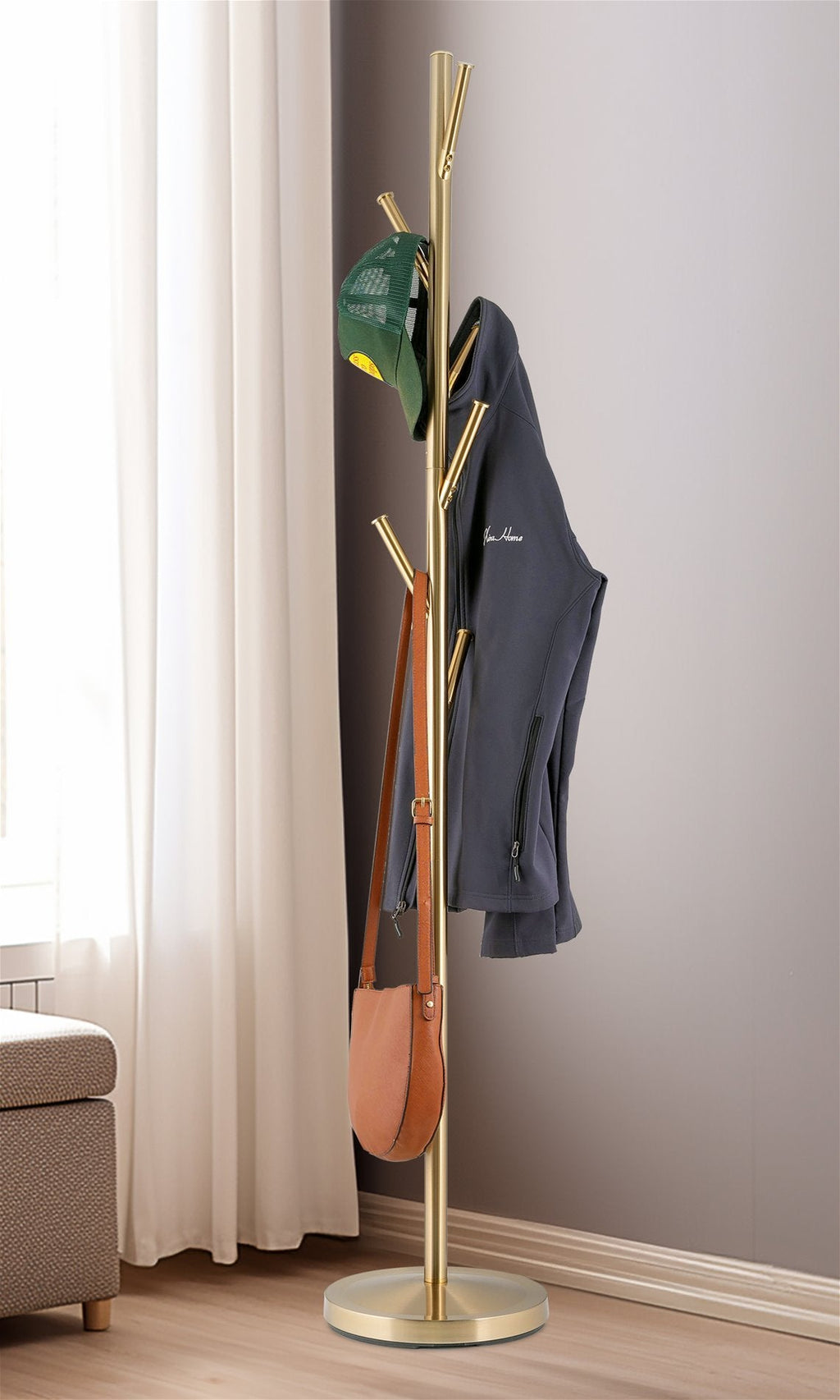 Appendiabiti da terra in metallo con 6 ganci Addison 68 Modern, ottone freddo