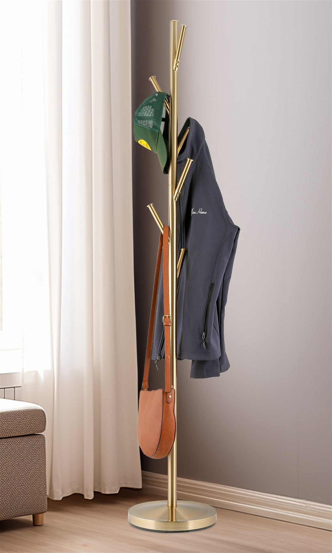 Appendiabiti da terra in metallo con 6 ganci Addison 68 Modern, ottone freddo