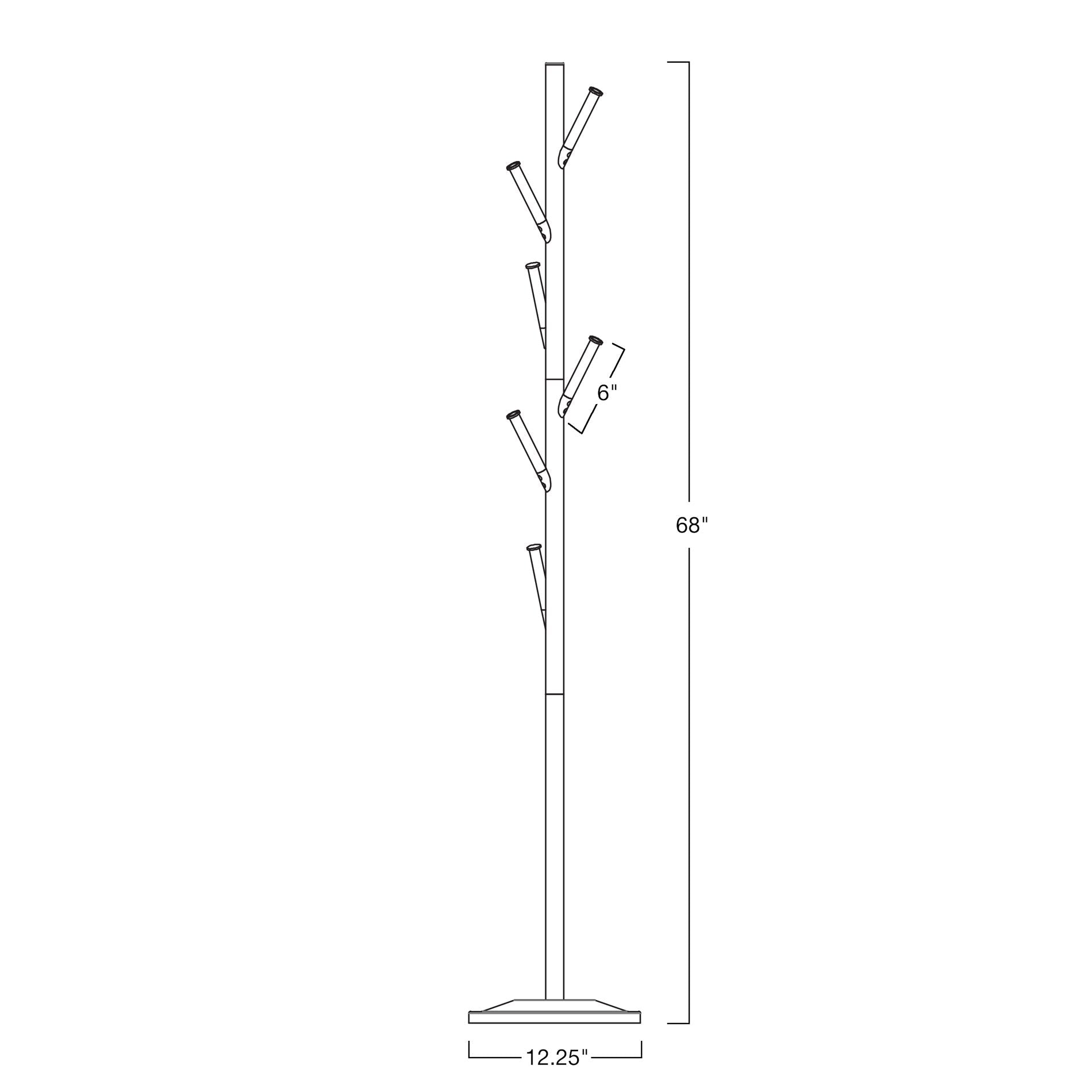 Porte-manteau autoportant moderne Addison 68 à 6 crochets en métal, finition laiton.