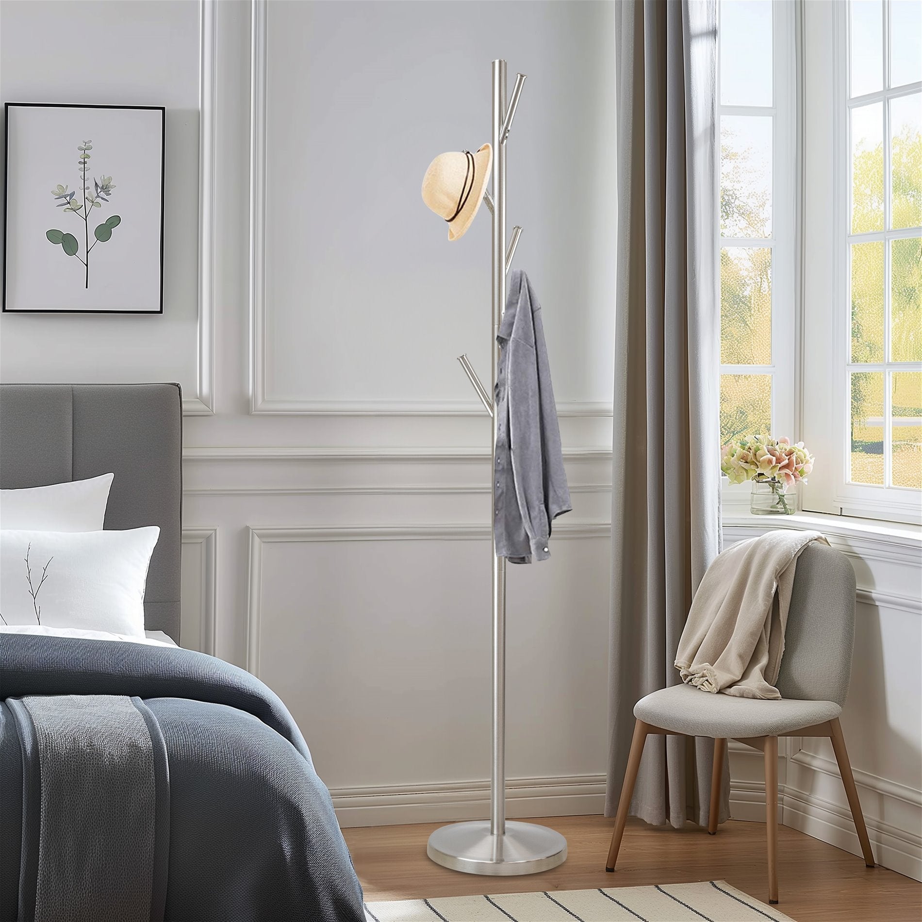 Porte-manteau autoportant en métal Addison 68, acier satiné
