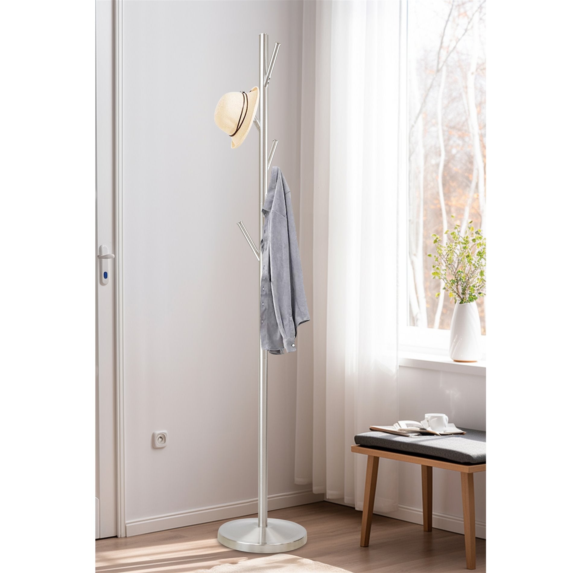 Porte-manteau autoportant en métal Addison 68, acier satiné