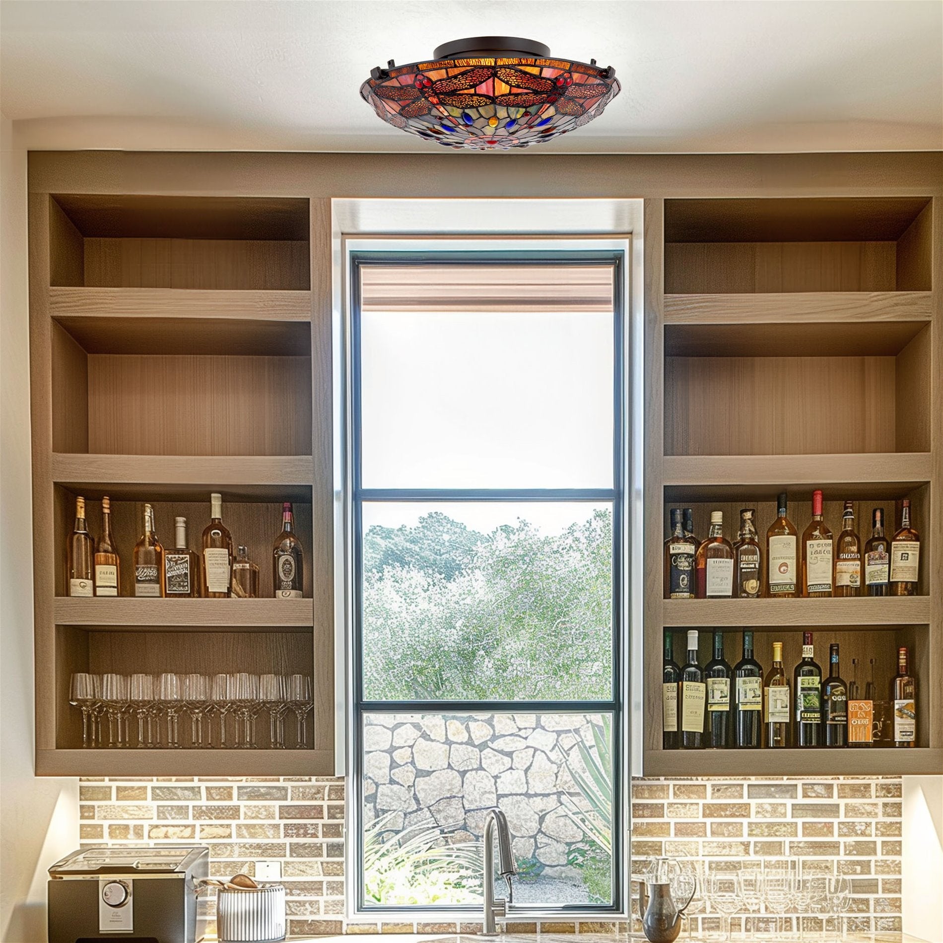 Plafonnier encastré moderne Mateo 16 à 2 lumières en verre Tiffany libellule