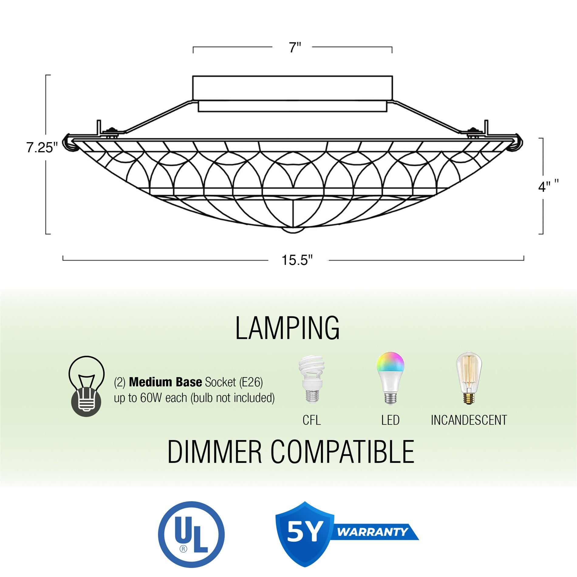 Plafonnier encastré moderne Mateo 16 à 2 lumières en verre Tiffany libellule