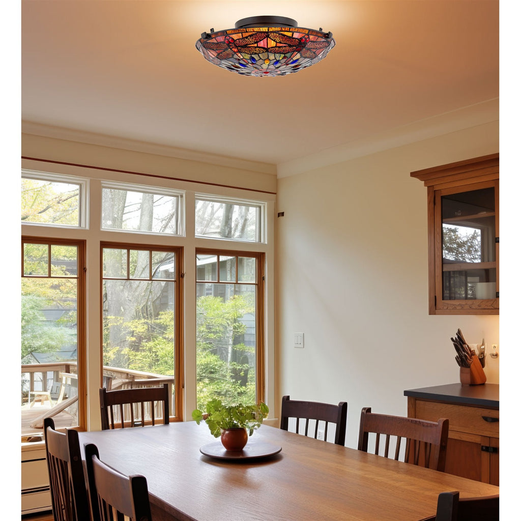 Plafonnier encastré moderne Mateo 16 à 2 lumières en verre Tiffany libellule