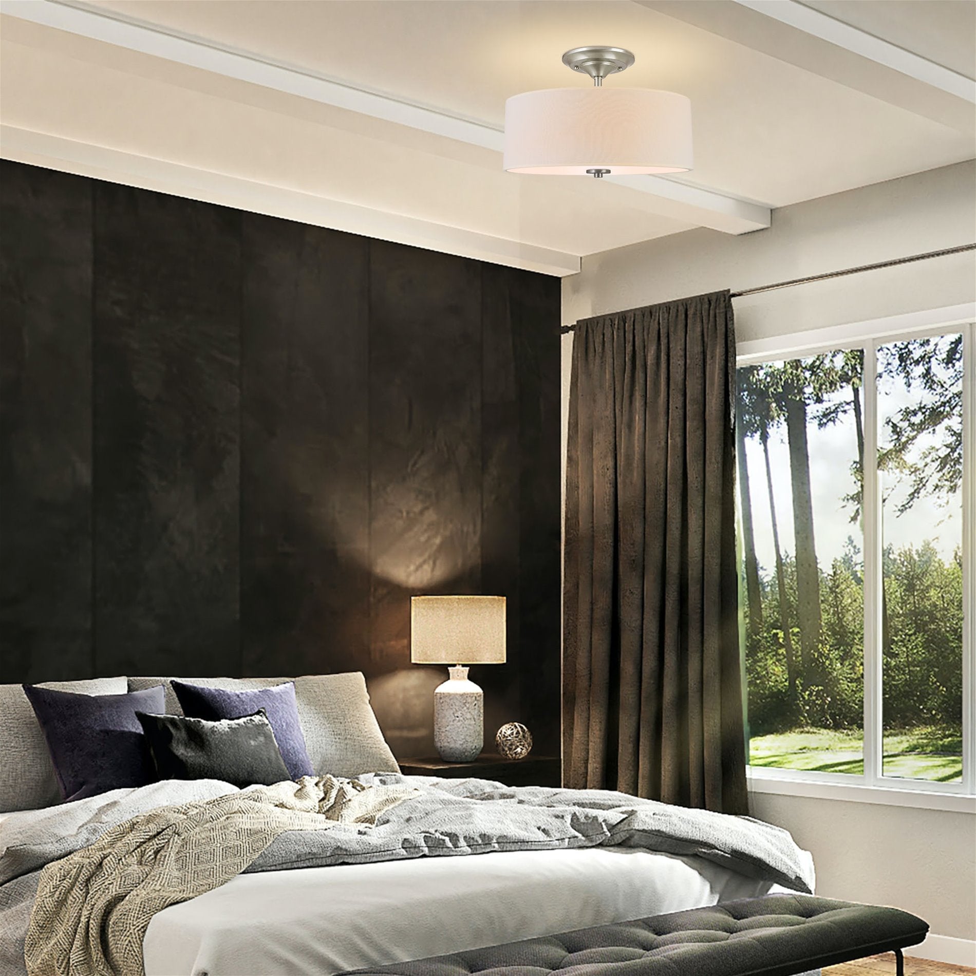 Plafonnier semi-encastré Addison 13 à 2 lumières, finition nickel brossé