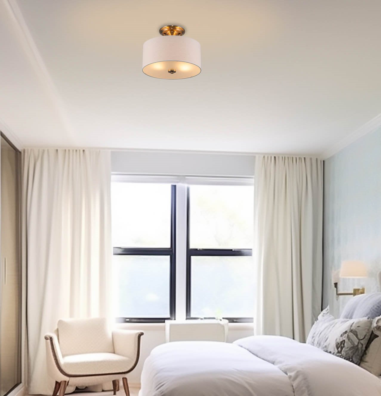 Plafonnier semi-encastré Addison 13 à 2 lumières, finition laiton froid