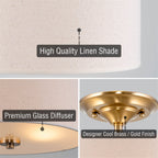 Plafonnier semi-encastré Addison 13 à 2 lumières, finition laiton froid