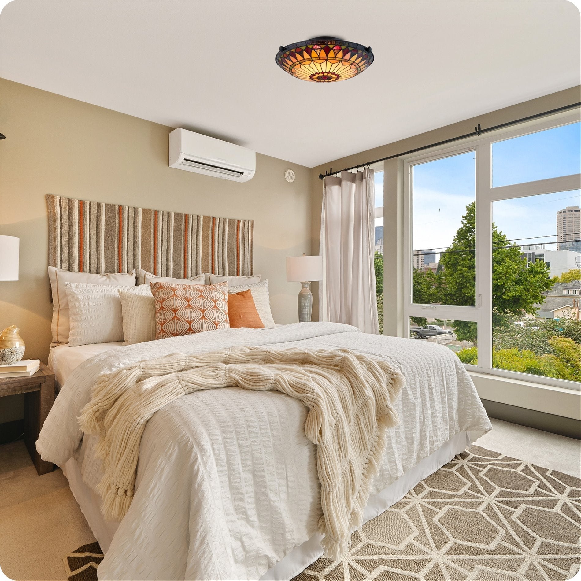 Plafonnier encastré Mateo 16 à 2 lumières en verre Tiffany