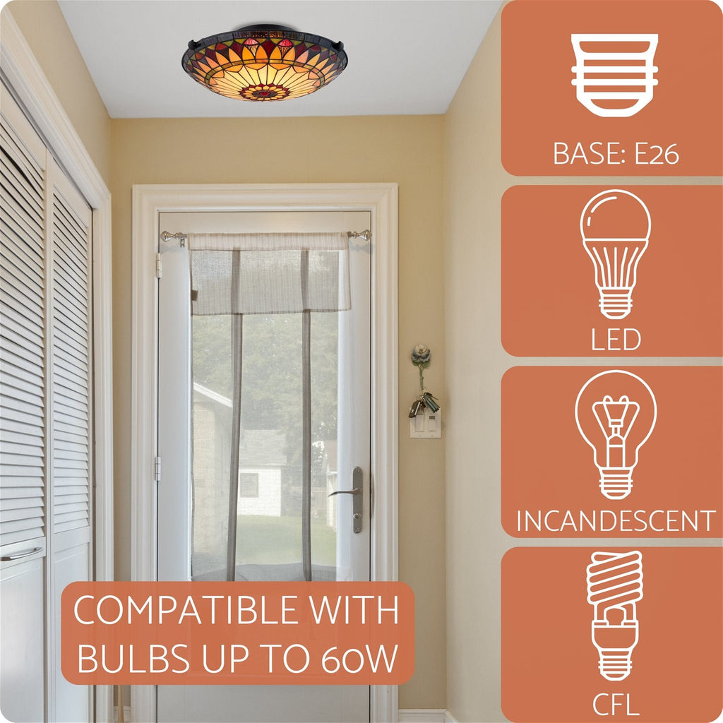 Plafonnier encastré Mateo 16 à 2 lumières en verre Tiffany