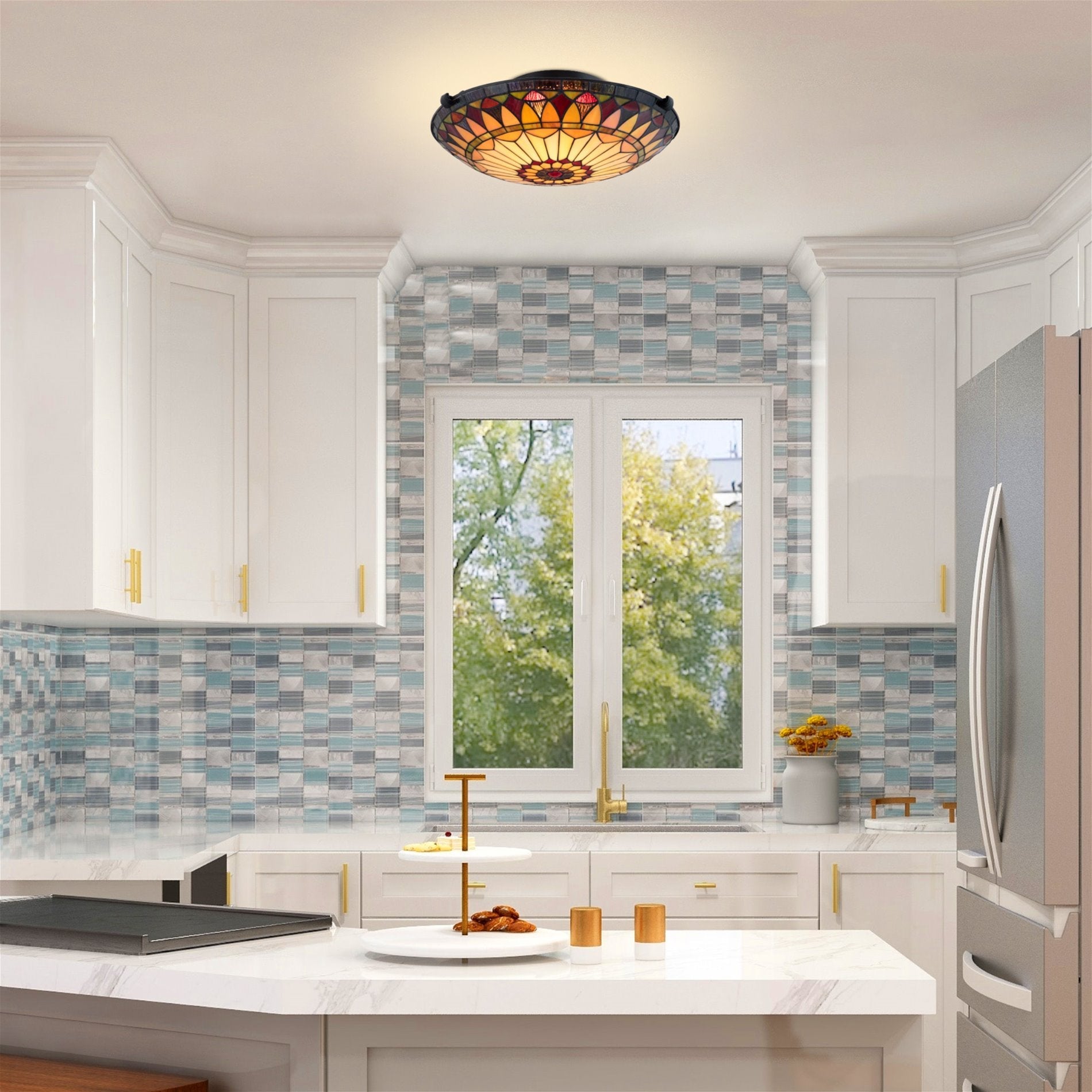 Plafonnier encastré Mateo 16 à 2 lumières en verre Tiffany