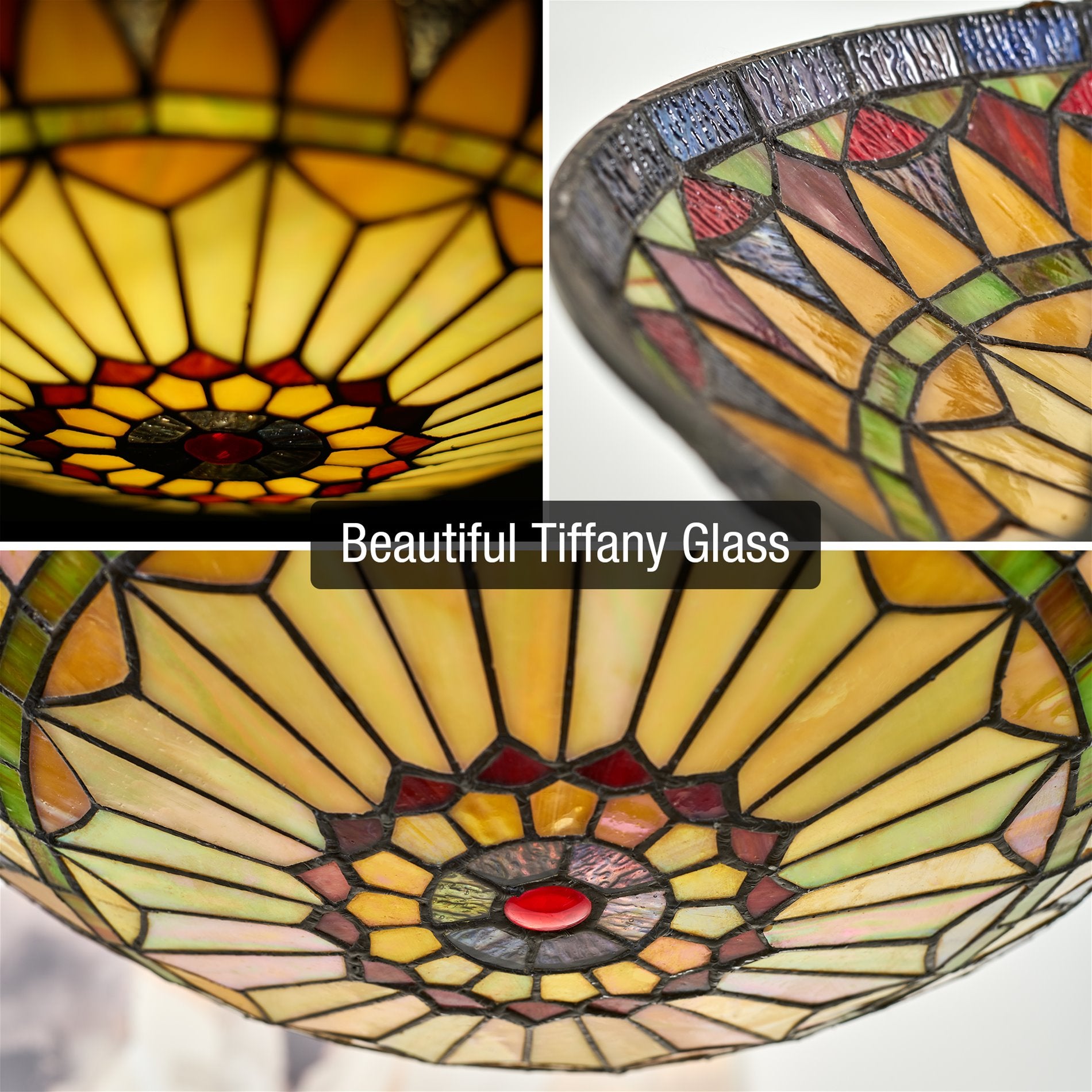 Plafonnier encastré Mateo 16 à 2 lumières en verre Tiffany