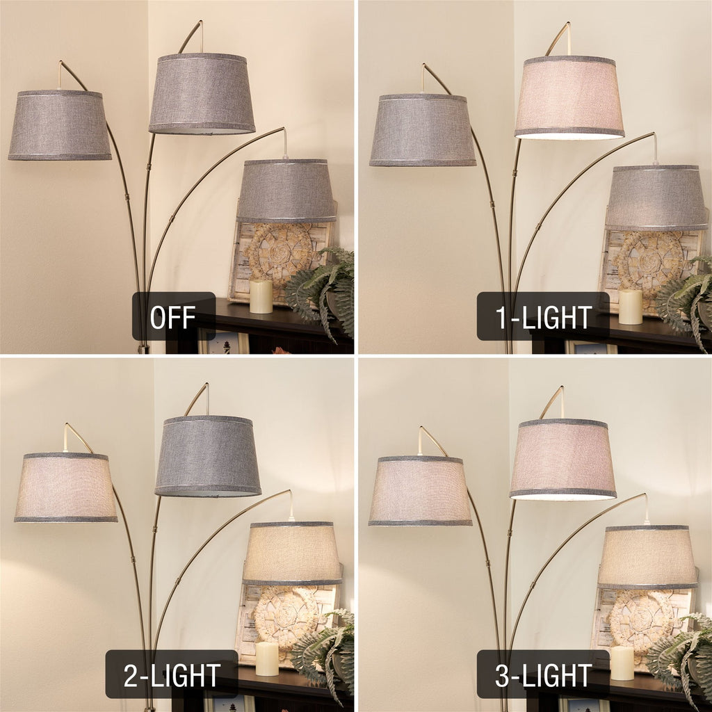 Lampadaire arqué moderne Akira 79 à 3 lumières avec interrupteur à 3 positions