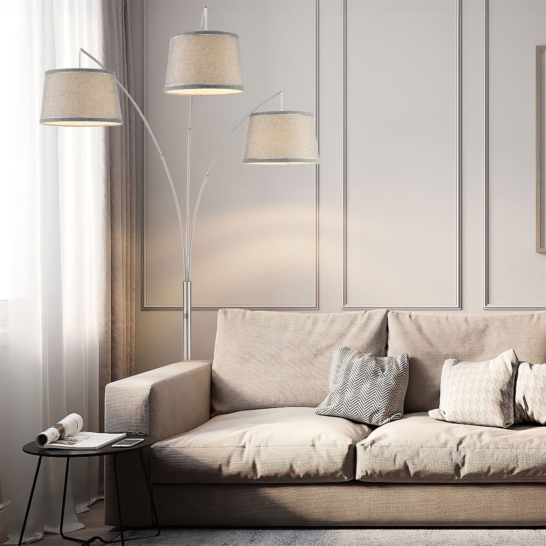 Lampadaire arqué moderne Akira 79 à 3 lumières avec interrupteur à 3 positions