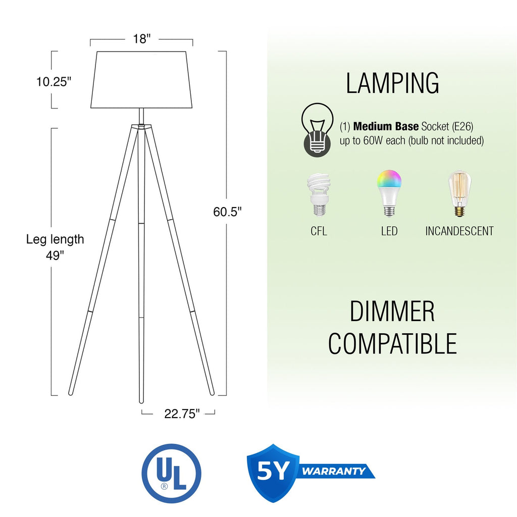 Lampe sur pied tripode moderne Grace 61, 9 W, LED